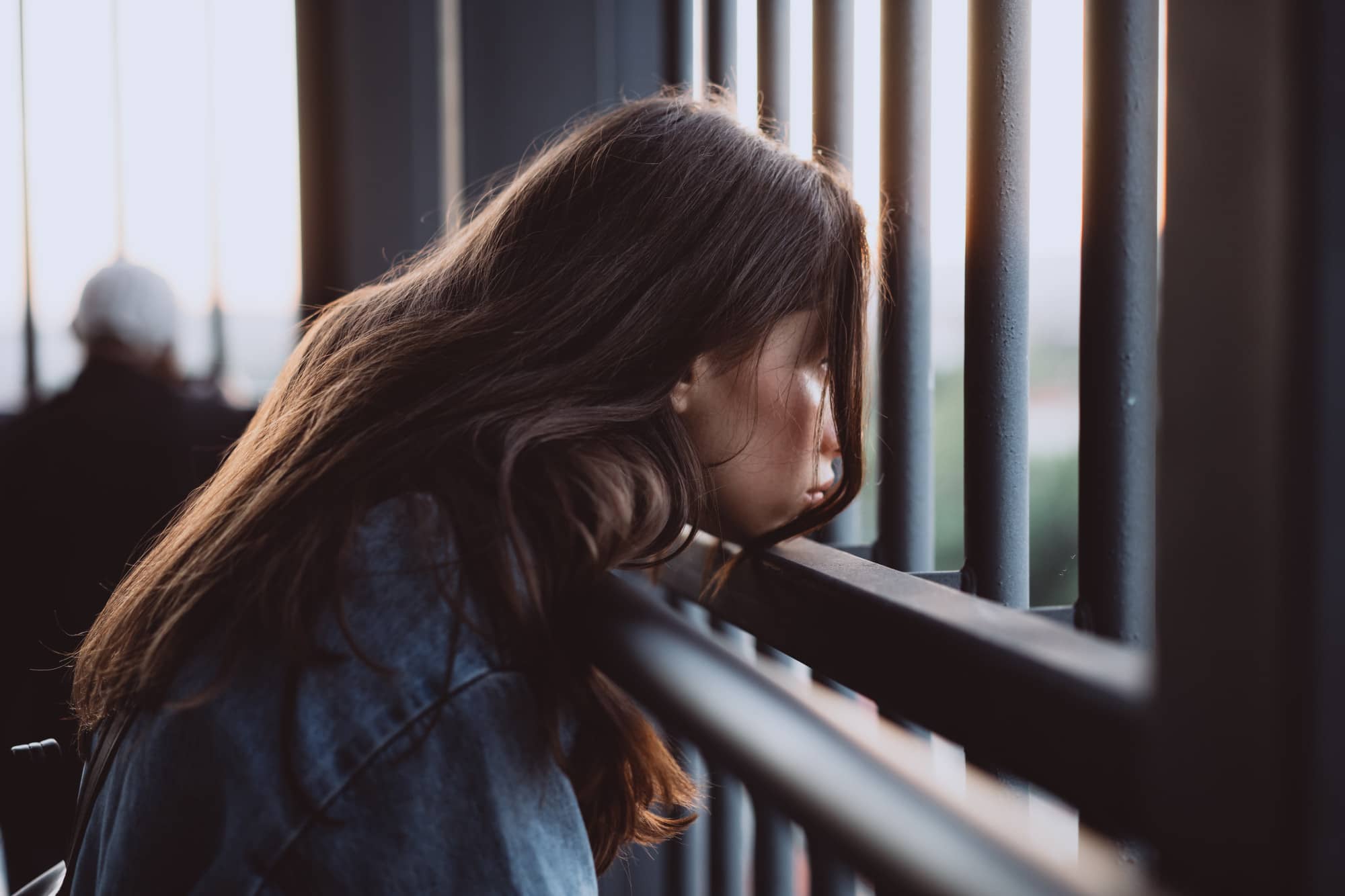 woman looking out